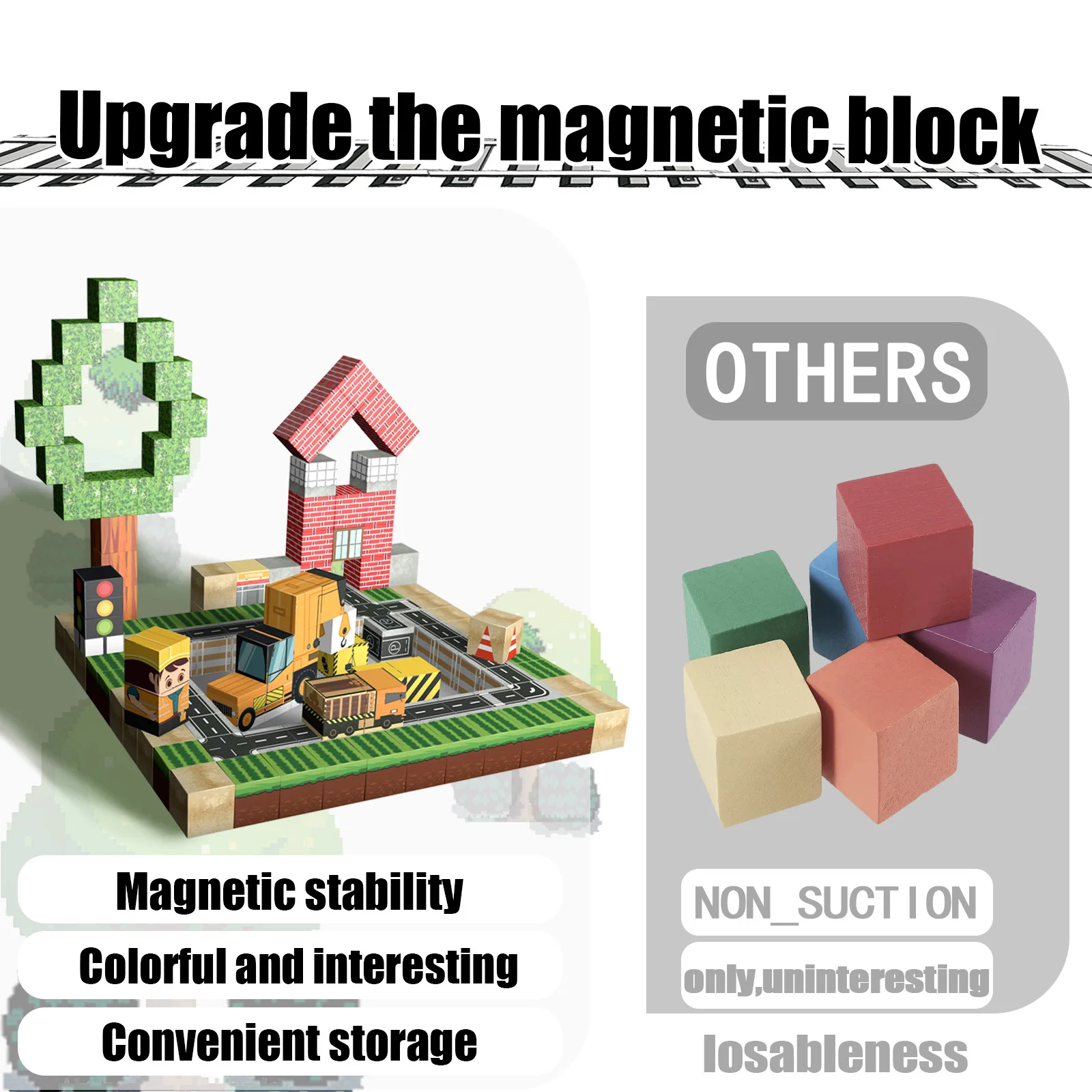 Conjunto de blocos de construção magnéticos de 103 peças-brinquedos de haste de cidade de construção para crianças, kit de engenharia educacional com carros e sinais, criar