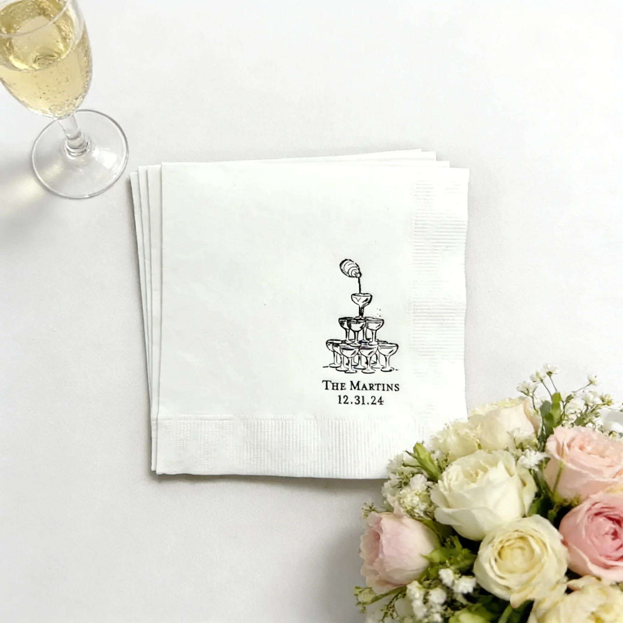 

50 шт. персонализированных свадебных салфеток «Cheers Champagne Tower» для репетиционного ужина, коктейльного или обеденного приема, полотенца для гостей