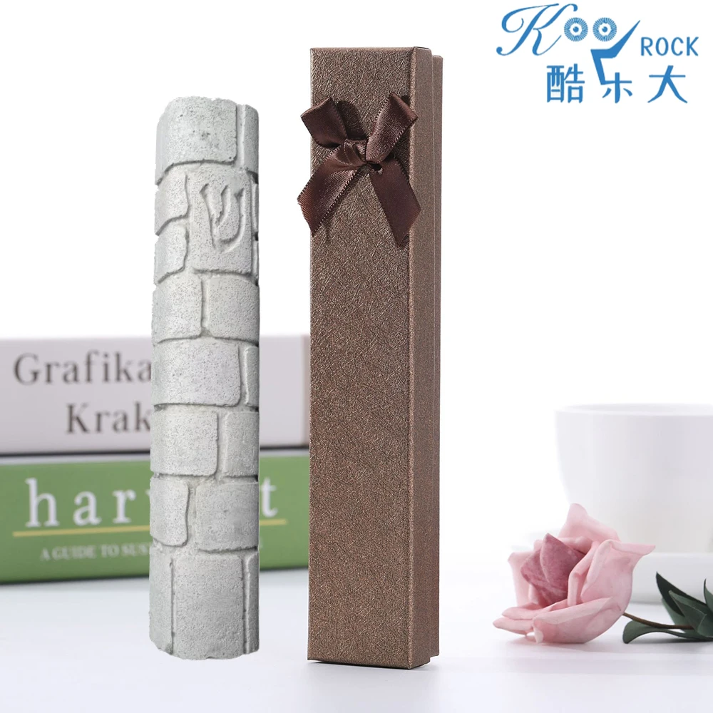 

Jerusalem Western Wall Texture Off-White Stone Mezuzah Case,Judaica Cement Crafted Door Blessing Box,Authentic Worn Brick Design