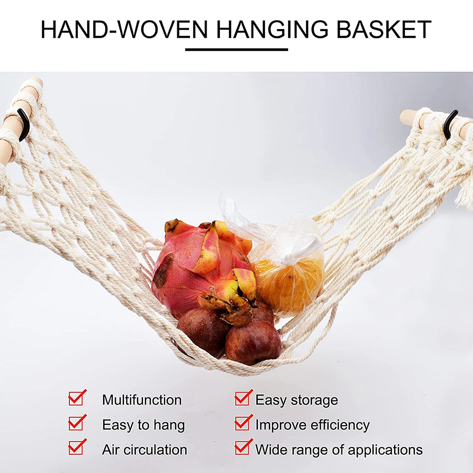 

1 Set Vegetable Fruit Hammock Storage Basket For Kitchen Hanging Organizer Bananas Onions Home Use Handwoven Mesh Container