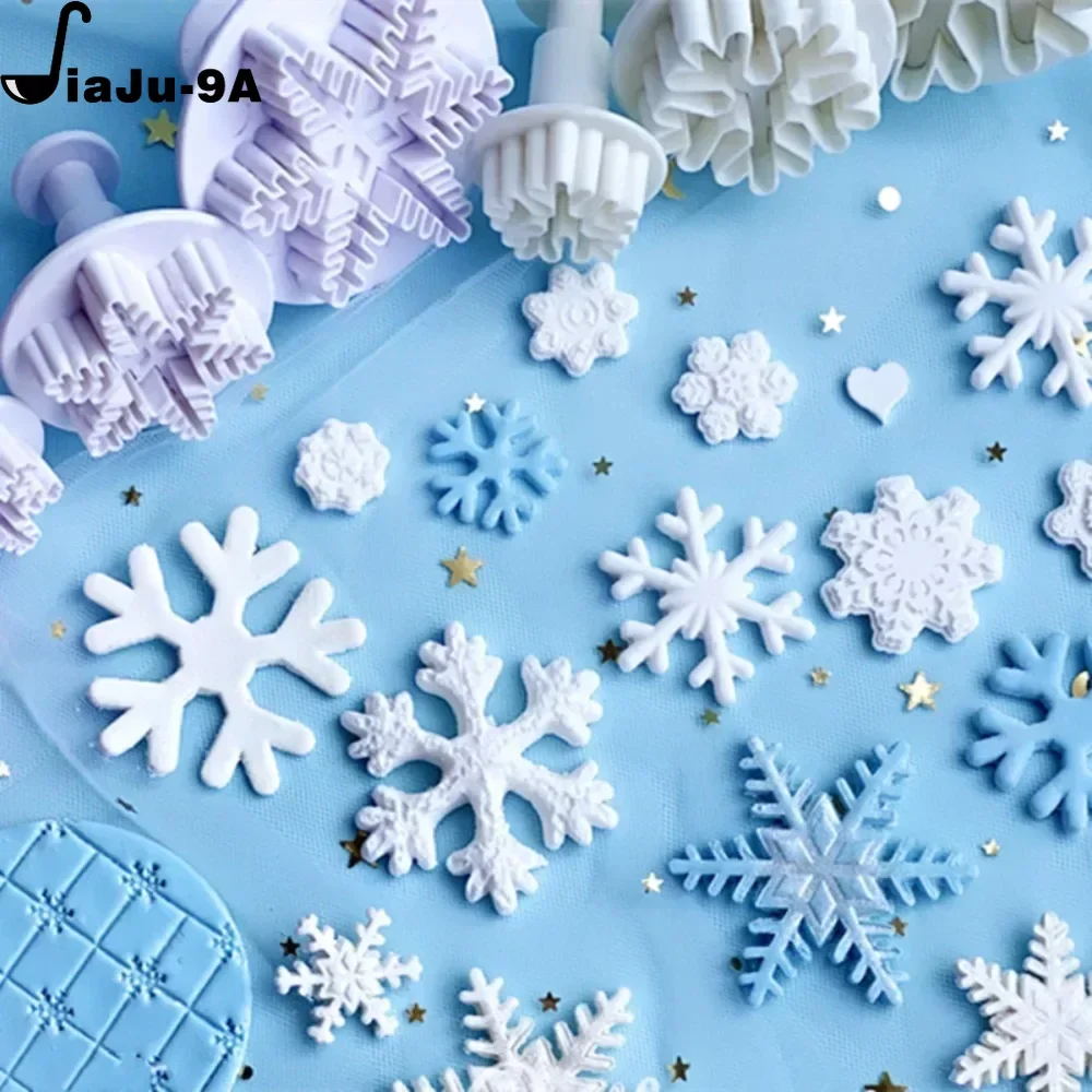 3pcs Snowflake Plunger Mold Cake Decorating Tool Biscuit Cookie Cupcake Mould Kitchen Accessories Fondant Cutting Pastry Cutter