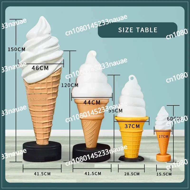 Light Large Ice Cream Cone with Led Simulation 150CM  Modeling Ice Cream Advertising Lamp Plastic Model