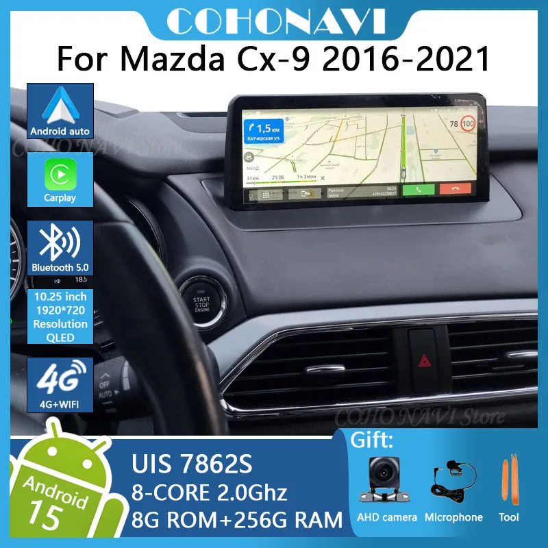 

Двойная система 1920*720 для Mazda Cx-9 2016-2021, автомобильное радио, мультимедийный видеоплеер, навигация GPS, Android 12, 10,25 дюймов, 8 + 256G