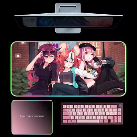 H-Hololive Hakos Baelz Mouse Pad RGB Gaming Mousepad LED Large Games Mouse pads XXL Keyboard Pad Luminous Desk Mat Backlit