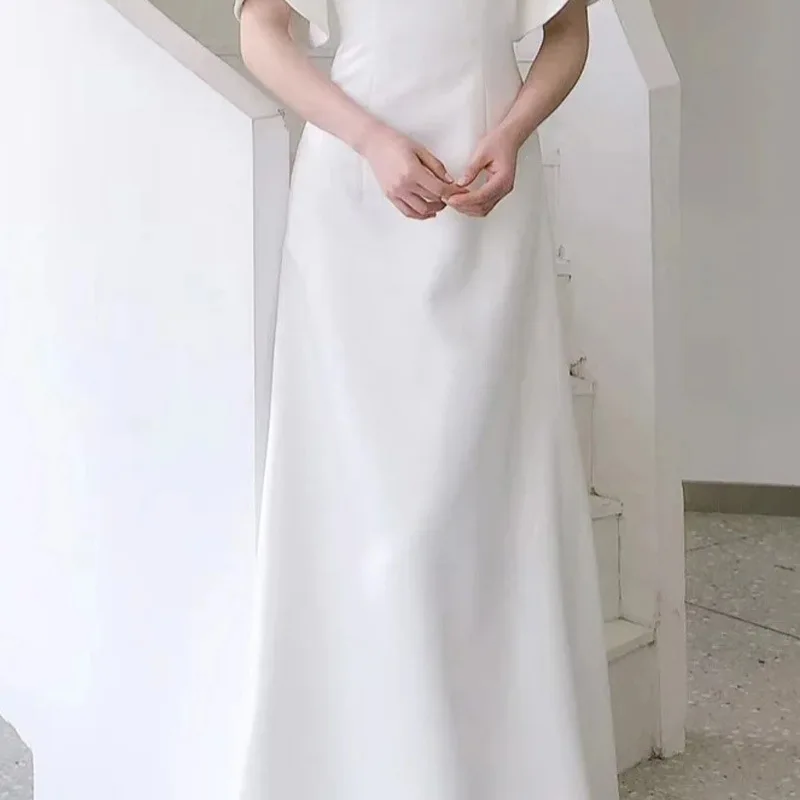 GIYSILE-Robe de Mariée Élégante en Satin pour Femme, Tenue de Bal, Fermeture Éclair au Dos, Manches Évasées, Luxe