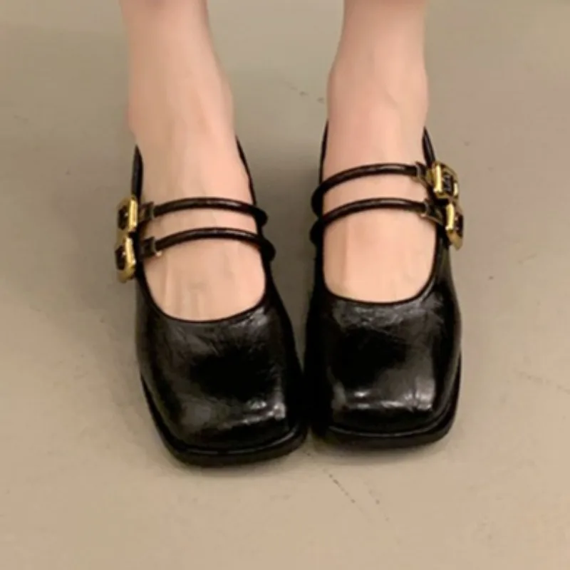 

2025 Women's Summer New Fashion Square Toe Buckle High Heels Brand New Designer Elegant Slip-On Party Dress Women's Sandals