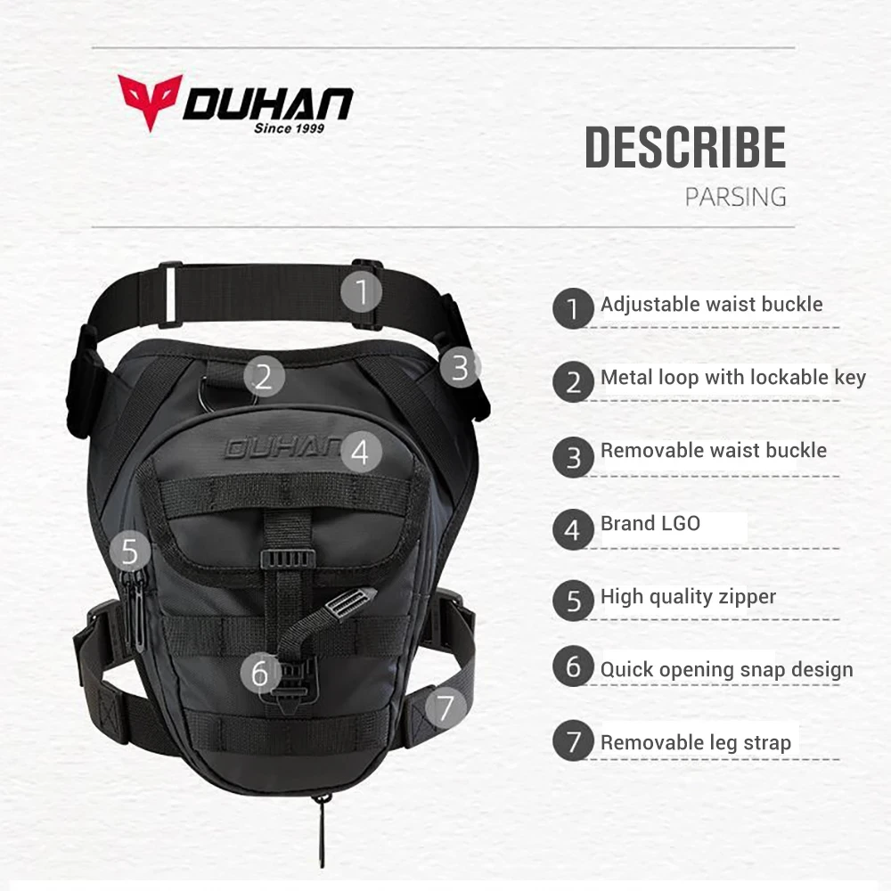 DUHAN Motorbike Drop Leg Bag Hip Fanny Pack Multi-Function Motorcycle Bag Outdoor Moto Casual Waist Bag Motocross Equipment