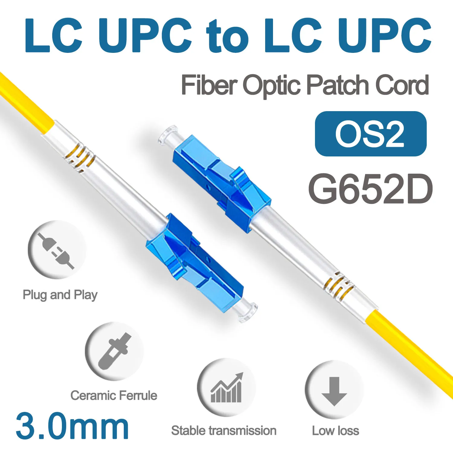 LC UPC Fiber Optical Patch Jumper Cable 3.0mm OS2 Cord Singlemode Simplex 1m 3m 5m PVC G652D SM 1310/1550nm FTTH