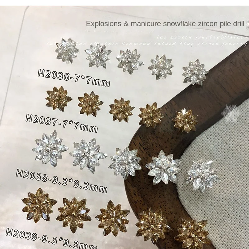 3PCS Natale Fiocco di neve Zircone Nail Art Strass 3D Doppio strato di cristallo lucido Decorazioni per unghie Oro/Argento) Per manicure