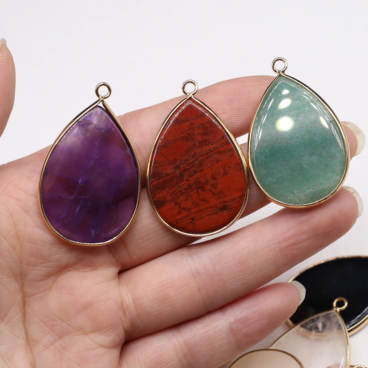 2 Pieces 25x40mm Natural Stone Pendants Water Drop Shaped Crystal Charms for DIY Necklace Accessories Jewelry Making Accessories