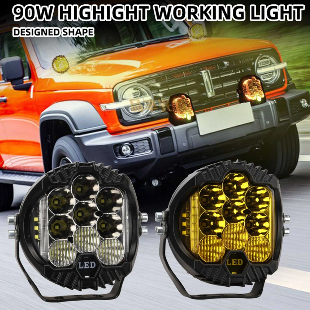 1/2pcs 5 INCH Car LED Spotlight LED Work Bar 90W Offroad Truck 4X4 ATV SUV Auxiliary Lights Combo Driving Lamp Headlamp Yellow
