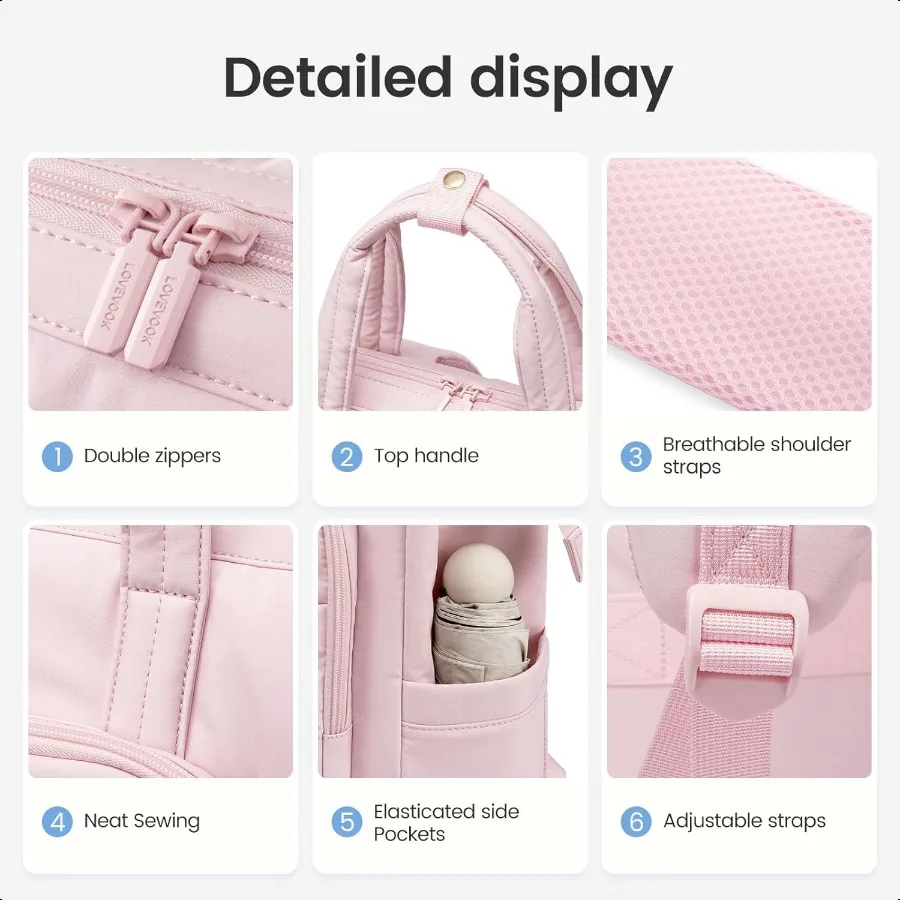 Mochila para laptop feminina de 15.6 polegadas, leve, mochila de viagem acolchoada para laptop, computador, trabalho, professor, enfermeira