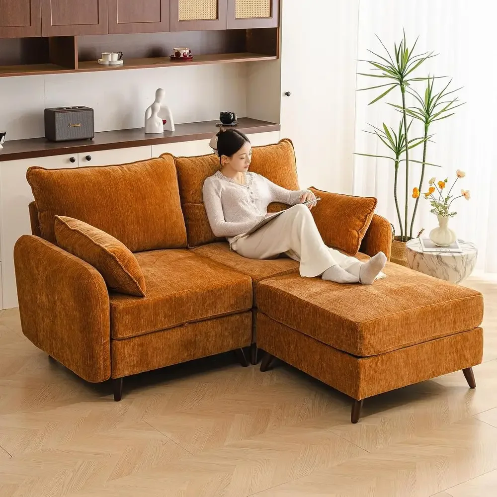 

Oversized Velvet Yellow Loveseat with Storage and Movable Ottoman for Living & Bedroom