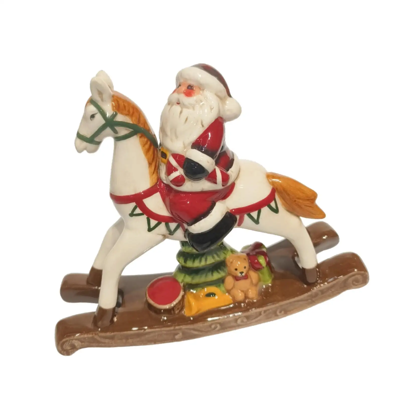 Christmas Decoration Rocking Horse Ornament Crafts Figure Creative Horse Statue Table Decor for Farmhouse Xmas Tree Fireplace