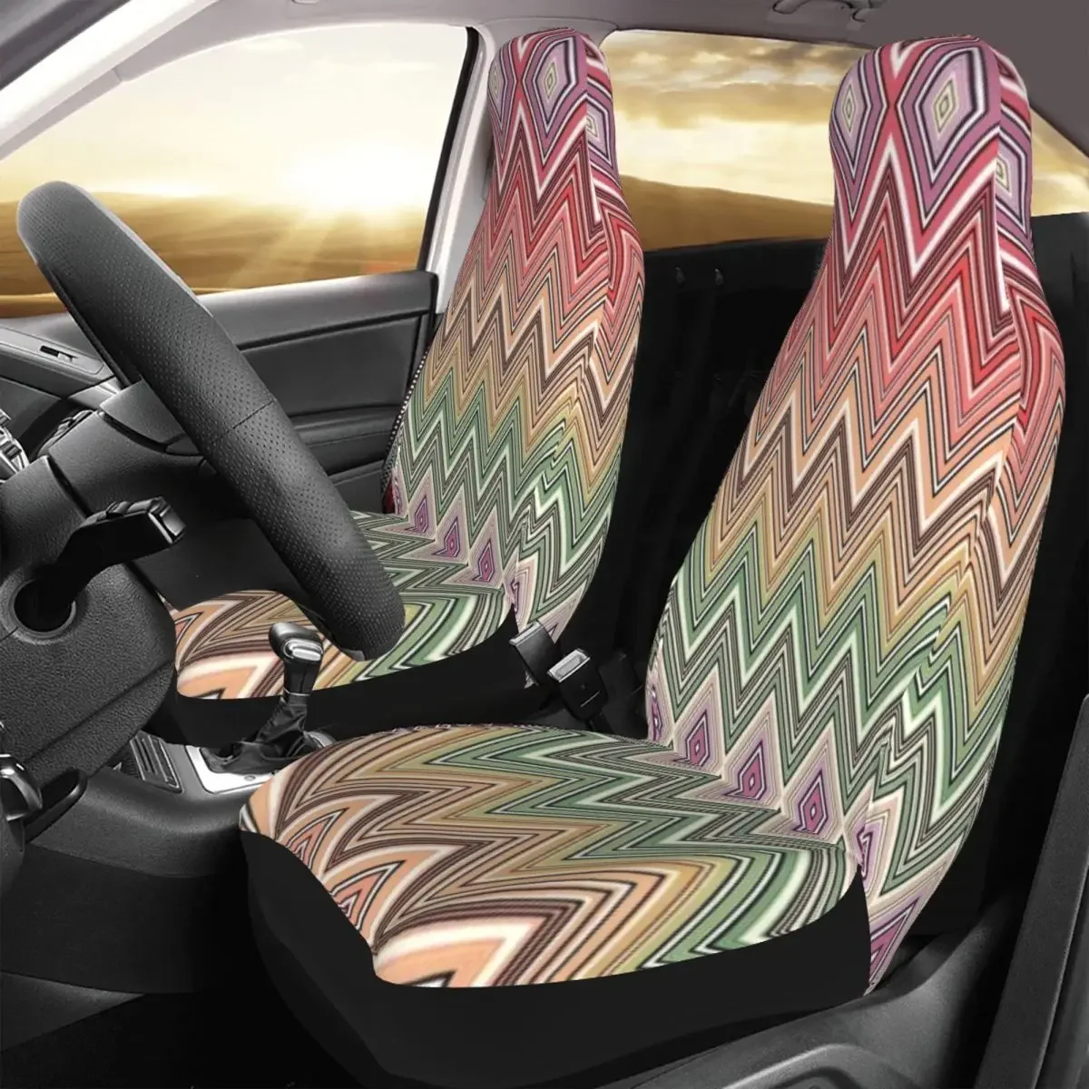 Zig Zag Pastel Colors Universal Car Seat Cover Auto Interior Travel Camouflage Car Seat Covers Polyester Hunting