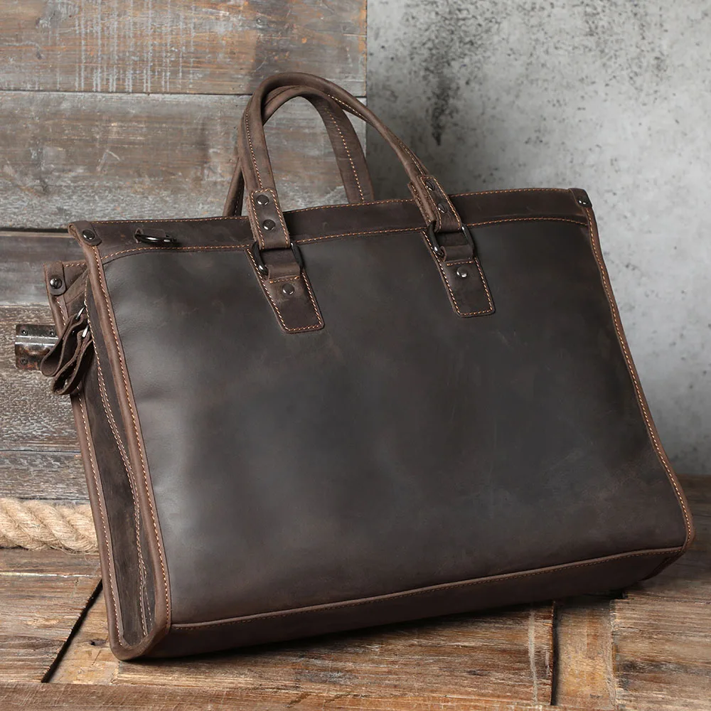 S.WORKER Vintage Echtleder Herren-Aktentasche 15“ Laptop-Handtasche Schultertaschen Retro Casual Stil – Detail 13