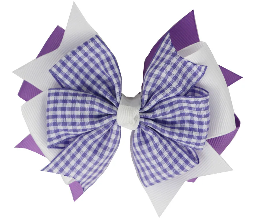 NEW Plaid Bows 4INCH School Hair Bows First Day Gingham Ribbon Stacked Bow Hair Clip Hairpin For Baby Girl Accessories