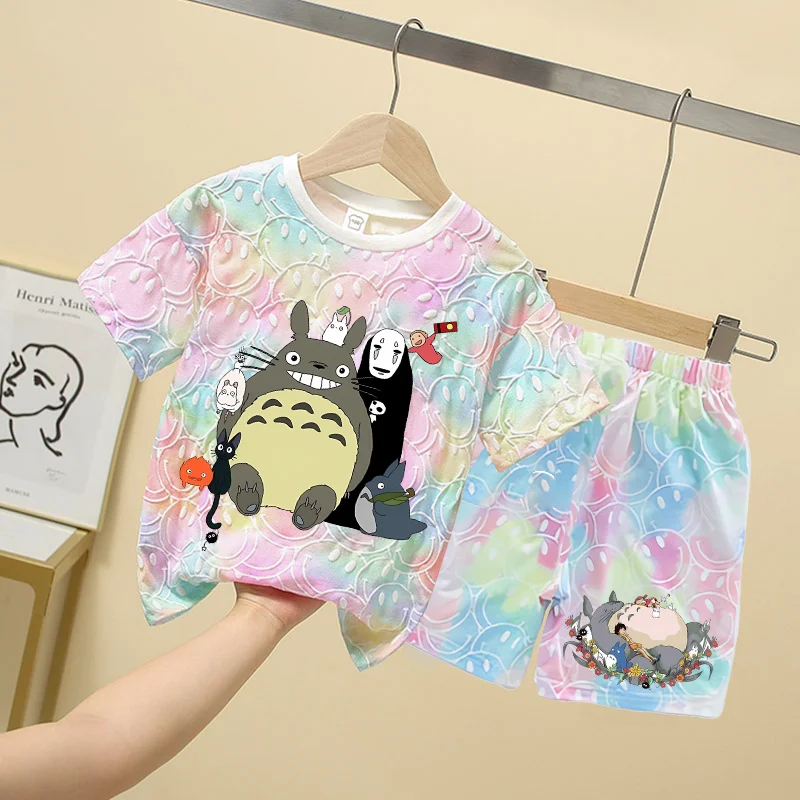 

2026 Totoro Boys Girls T-shirts and Shorts Set Cartoon Anime Pattern Printed Short Sleeve Children Summer Fashion Clothes Party