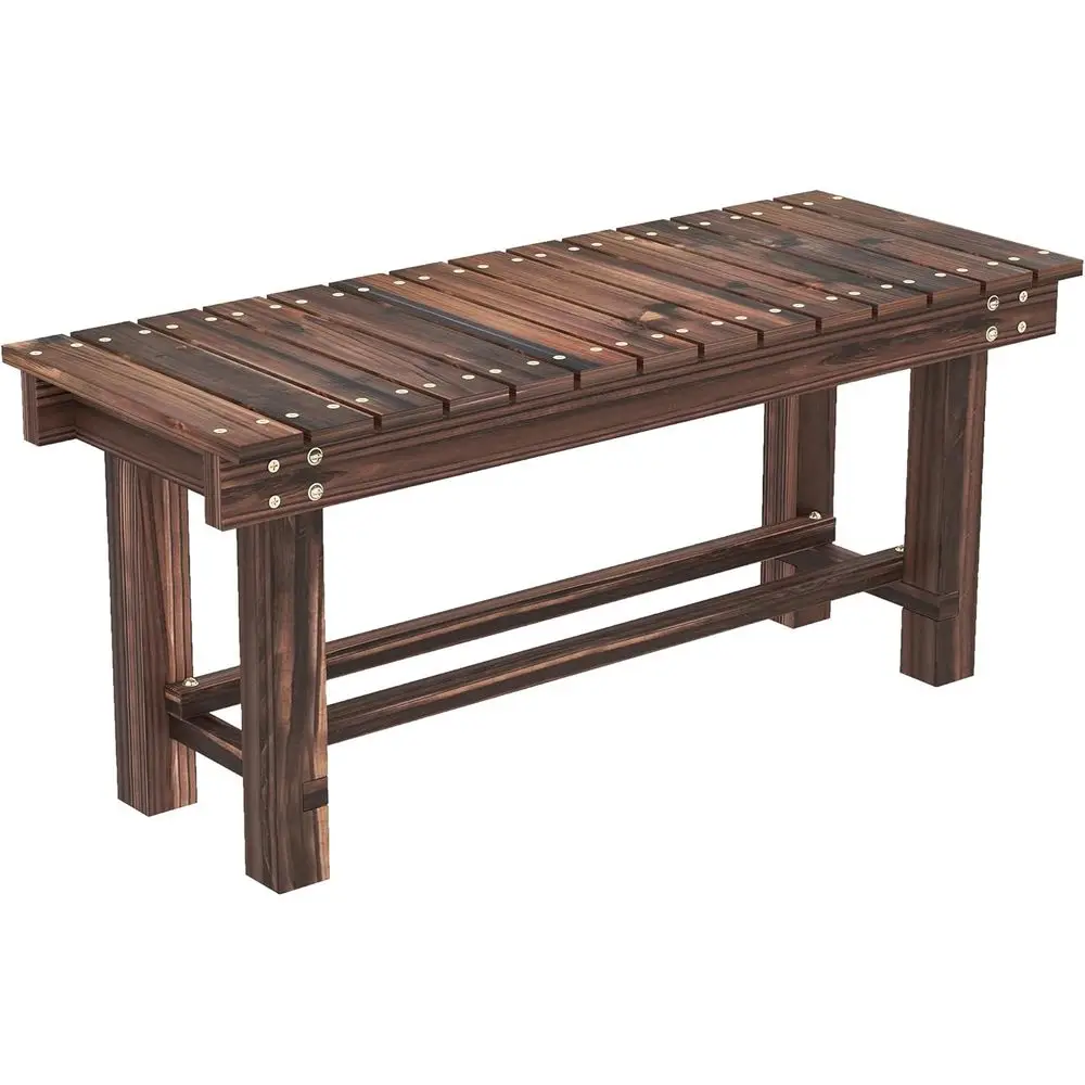 

Double Seater Wooden Outdoor Bench with Storage Shelf, Ideal for Patio or Balcony, Carbonized Wood