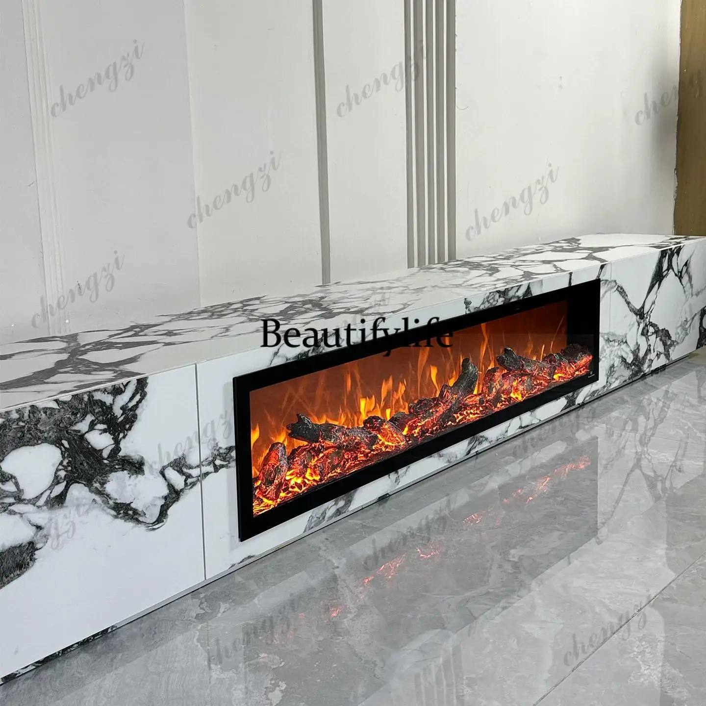 Any Size Custom Stone TV Console Fireplace Italian Minimalist Living Room Media Cabinet Silent Drawers