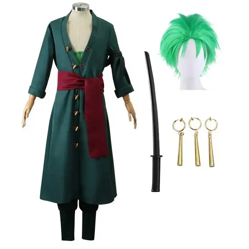 Disfraz de Roronoa Zoro para niños adultos, disfraz de Roronoa para niños, gabardina, pendientes, disfraz de Halloween
