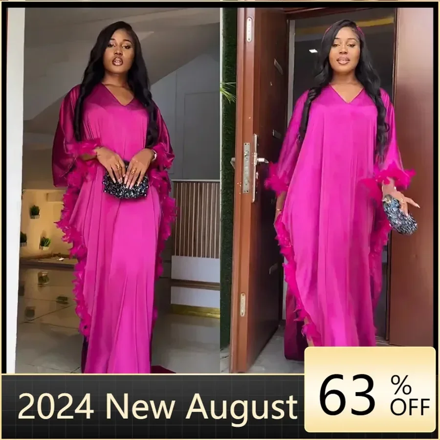 

Африканские платья для женщин, длинное платье макси с перьями Дашики, 2024, весна-лето, мусульманская мода, Абая, традиционная африканская одежда