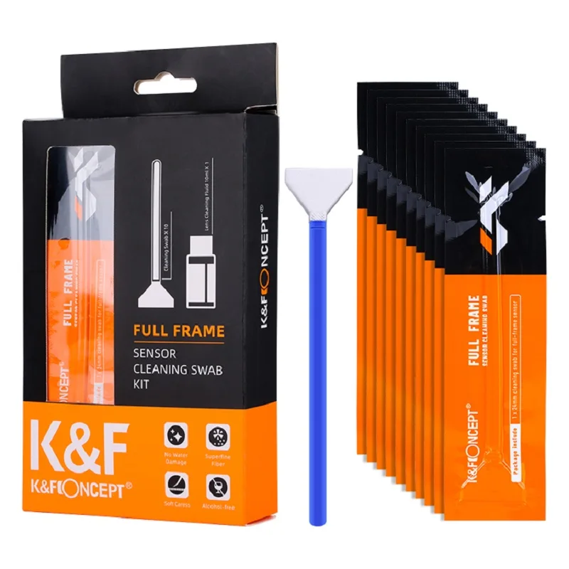 K&F Concept 24mm Full Frame Cleaning kits 10Pcs cleaning stick 20ml cleaning liquid Camera Lens cleaning brush for DSLR Camera