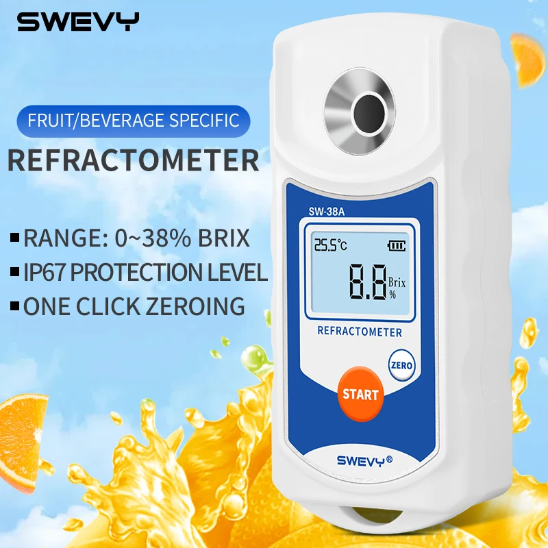 SWEVY SW38A LCD Digital Refractometer Brix Meter Fruit Juice Beverage ATC Sugar Content Measuring Instrument 0-38% Saccharometer