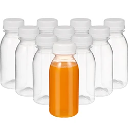 10pcs 200/250/300/350ml Transparent Water Bottle Plastic Juice Bottle PET Milk Beverage Bottle With Lid Camping Hiking Drinkware
