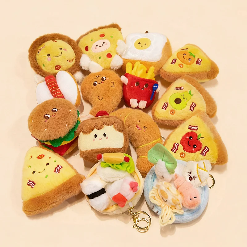 12 estilos 10CM creativo delicadeza juguete colgante de felpa encantador hamburguesa queso sándwich pan patatas fritas muñeco de peluche decoración regalo