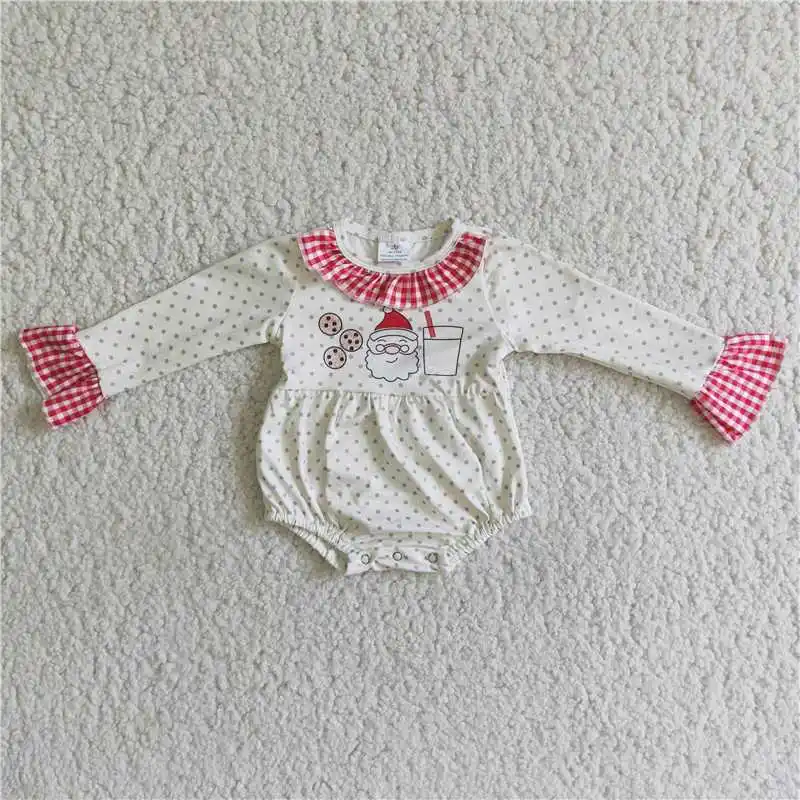 

Wholesale Girls Autumn And Winter Christmas long-Sleeved Romper With Multi-Element Colors And Bright Splicing Ruffle