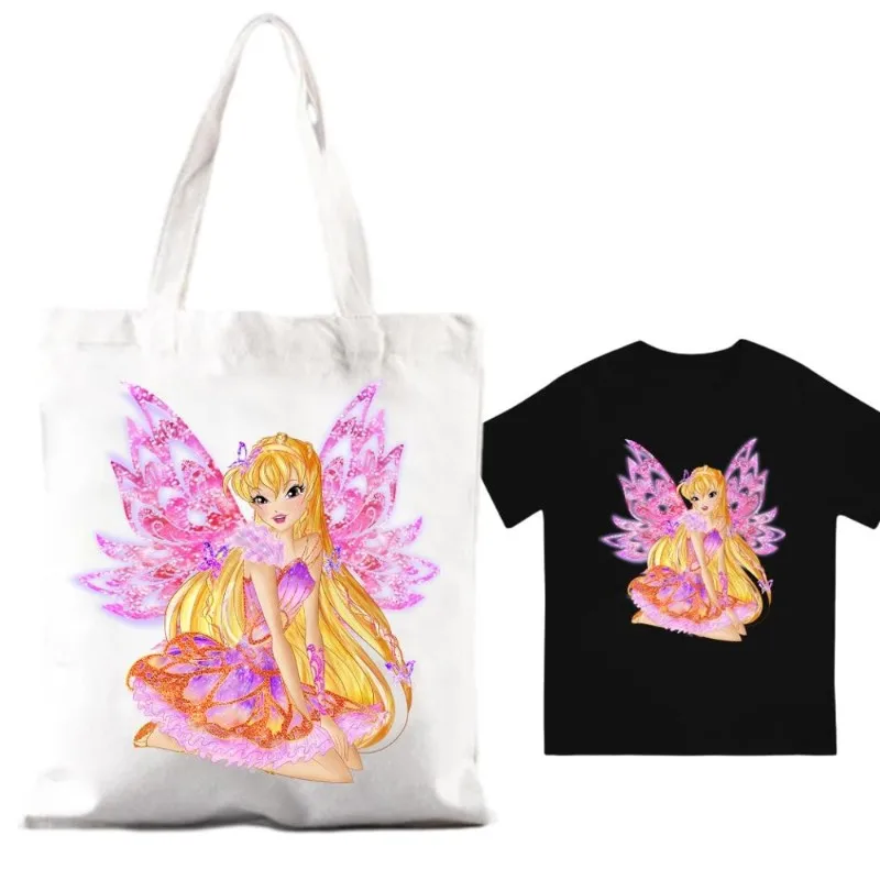 Cartoon C-Club Cute W-Winx damskie torebki na ramię para kombinowane ubrania z krótkim rękawem kołnierzyk moda T shirt Man bawełna