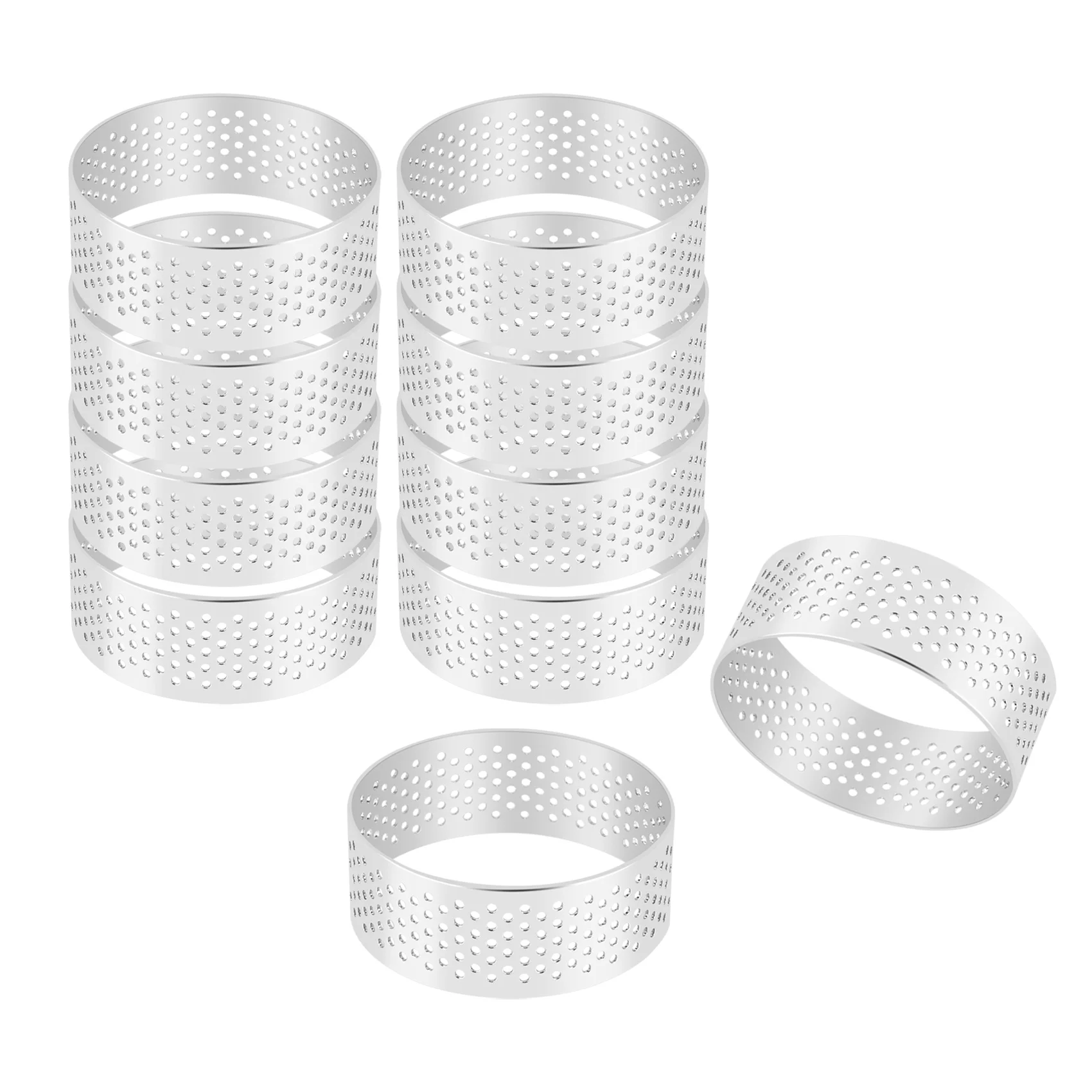 LDHL 10 Pack 5Cm Stainless Steel Tart Ring, Heat-Resistant Perforated Cake Mousse Ring, Round Ring Baking Doughnut Tools