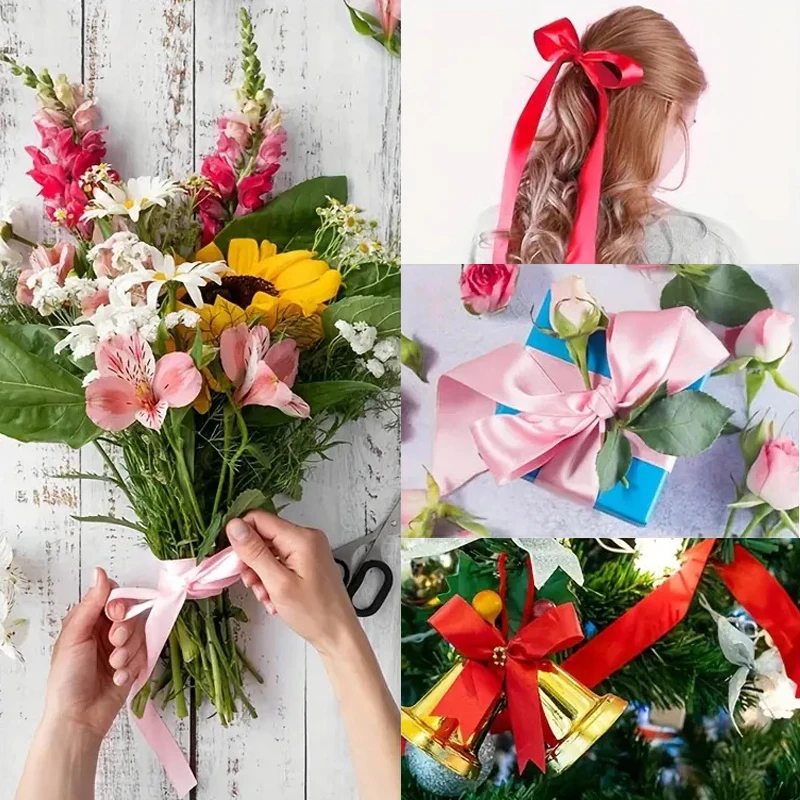 1PC Bow Making and Decoration Durable Material Satin Polyester Silk Ribbon Fabric Craft Ribbon Gift Wrapping Weddings 20m/Roll