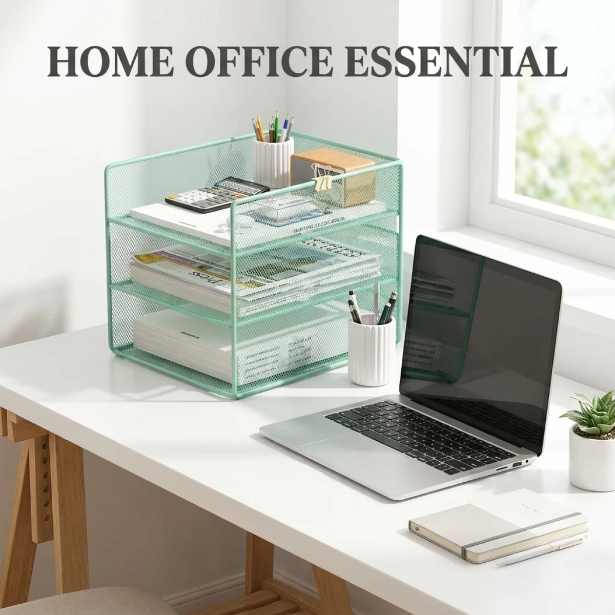 Best Desktop File Organizer – Layer Expandable, Strong Metal Mesh, No Assembly, A4 Paper Holder & Pen Storage Green