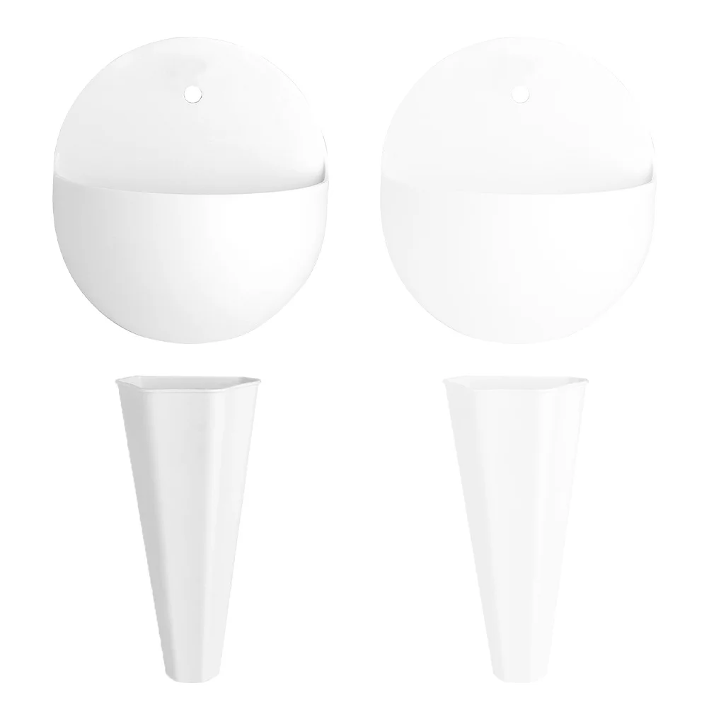 4 قطعة مجموعة مزهرية مثبتة على الحائط نصف دائرية طويلة نمط البلاستيك الزهور تخزين دلو للنباتات معلقة حديقة ديكور زهرية #5