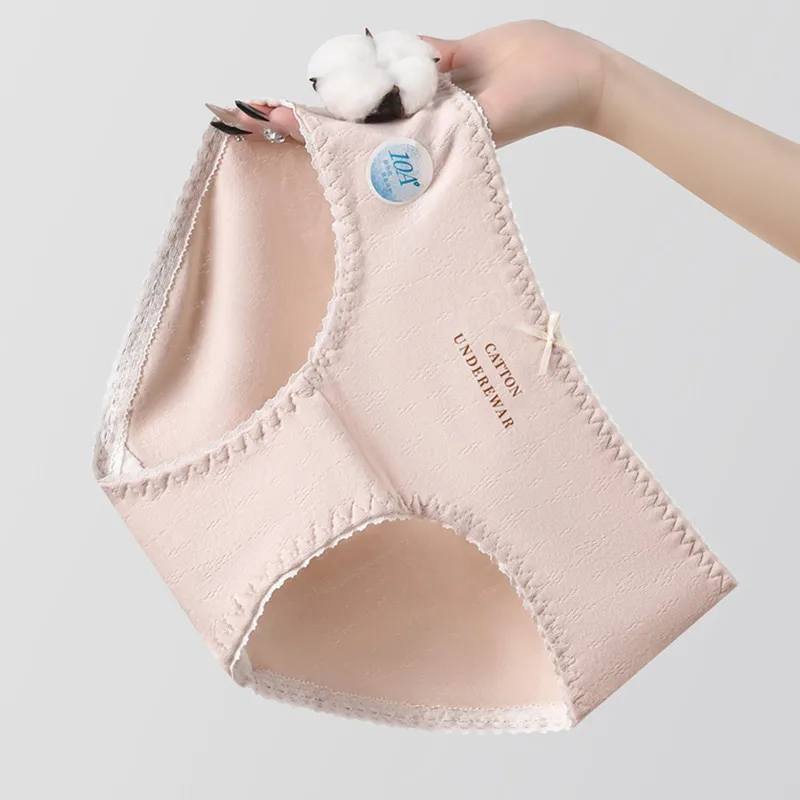 ملابس داخلية قطنية نقية مثيرة ومريحة للنساء سراويل داخلية ناعمة قابلة للتنفس منتصف الخصر مقوس دانتيل ملابس داخلية حميمية