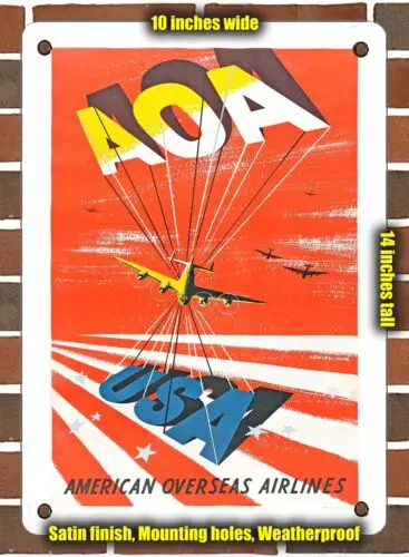 METAL SIGN - 1948 AOA USA American Overseas Airlines - 10x14 Inches