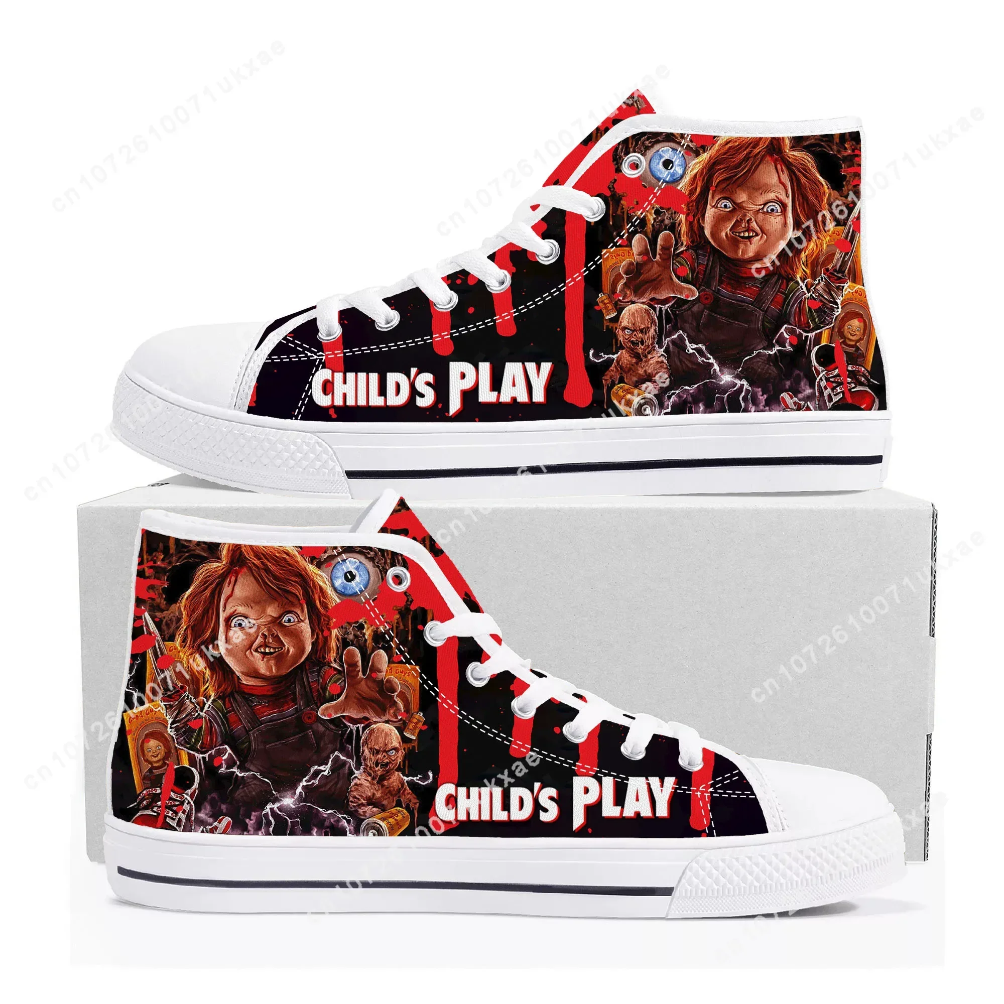 Horror Movie Childs Play Chucky High Top Sneakers Mens Womens Teenager High Quality Canvas Sneaker Casual Shoe Customize Shoes