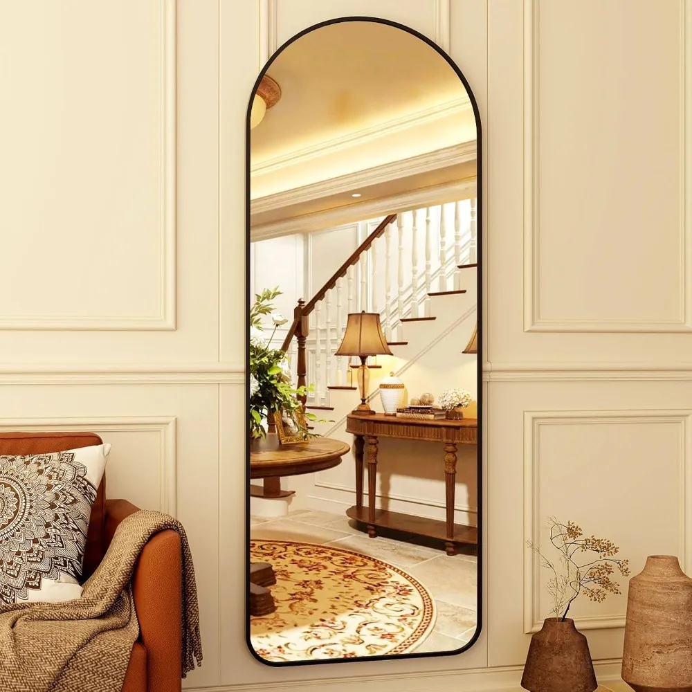 64"x21" Arched Full Length Mirror Floor Mirrors with Aluminum Alloy Frame Free-Standing Wall Mounted or Leaning Large Bedroom