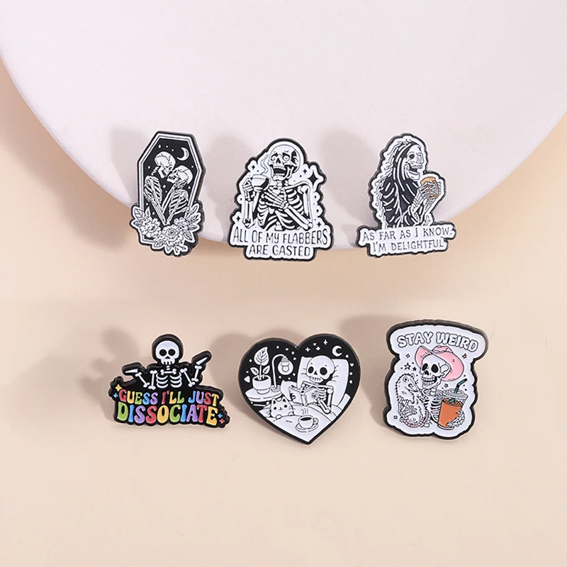 Punk Skeleton Enamel Pin Stay Weird All Of My Flabbers Are Gasted There It Goes My Last Flying Halloween Badge Jewelry Gifts