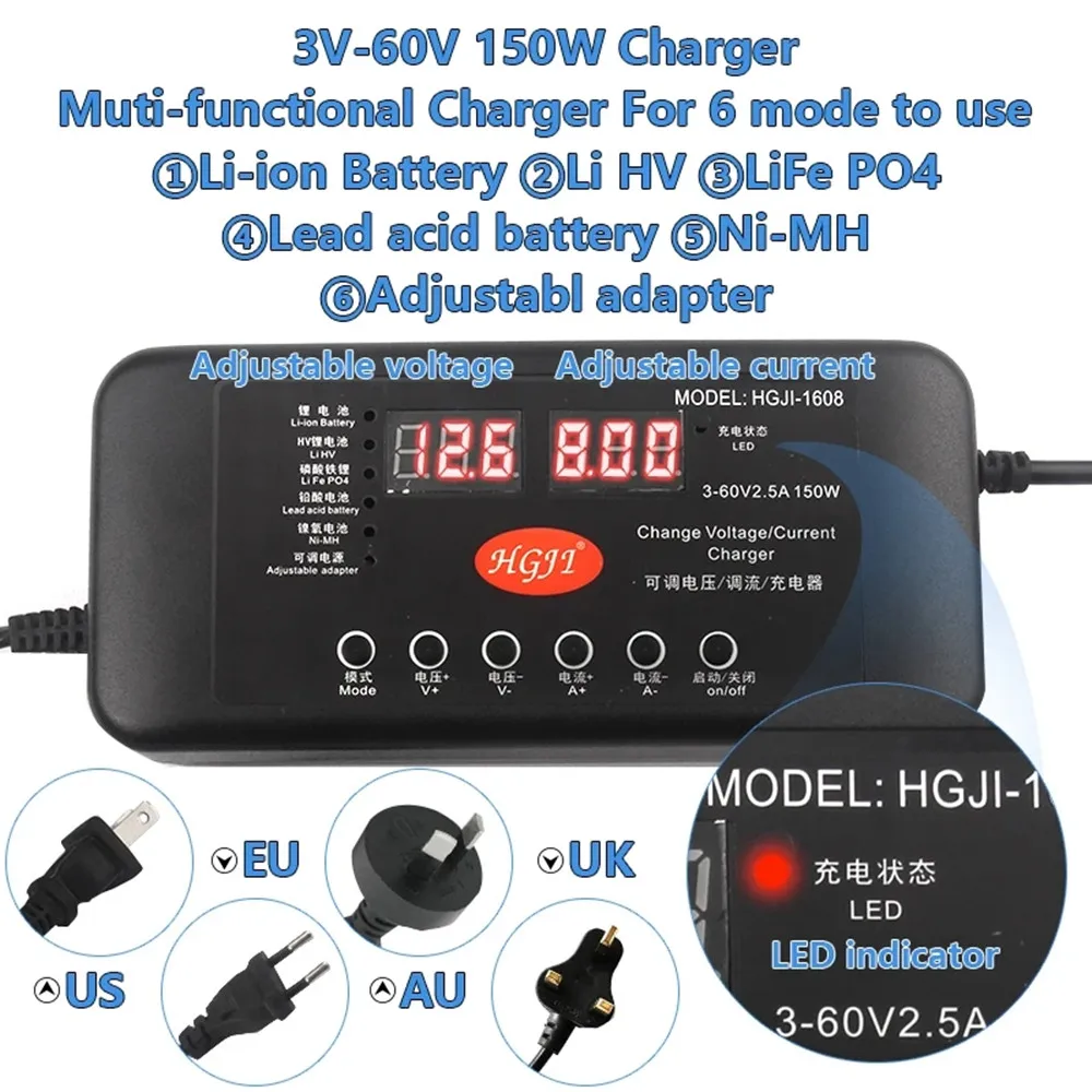 3-60V 0.5-8A Adjustable Power Supply Adapter 3.3 3.6 4.2 V 5 6 6.5 7.5 8 8.5 9V 9.5 10 11 12V 13.5 15V 16V 17 18V 20 24V Charger