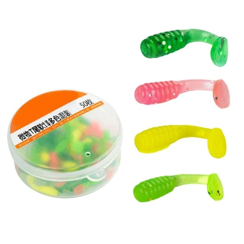 

652F 50Pcs Soft Fishing Lures 1.5cm Artificial Baits Small Paddle Tail Swimbaits Tiny Fishing Lures for Trout Swim Baits
