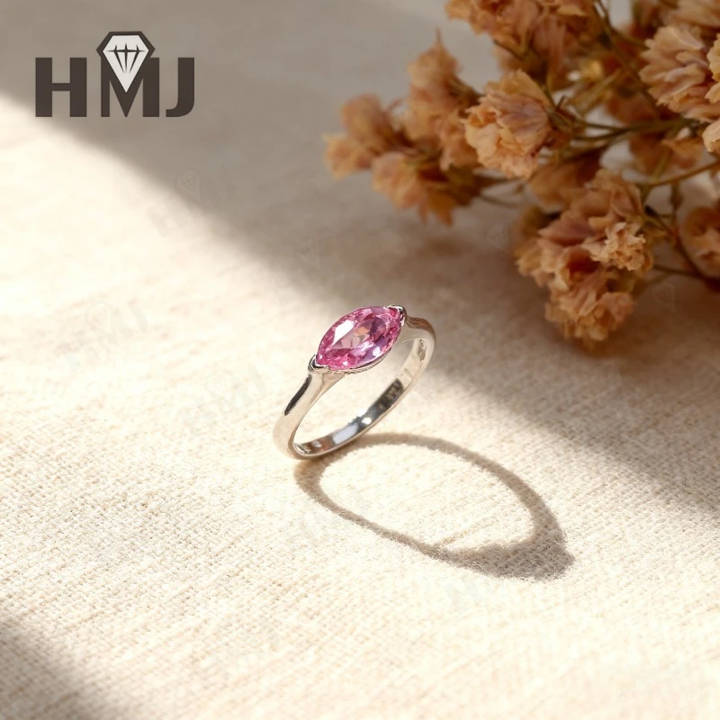 Lab Grown Padparacha/Sapphire/Ruby Marquise Cut Ring Elegant Gemstone Jewelry for Women, Ideal Gift for Christmas and Easter