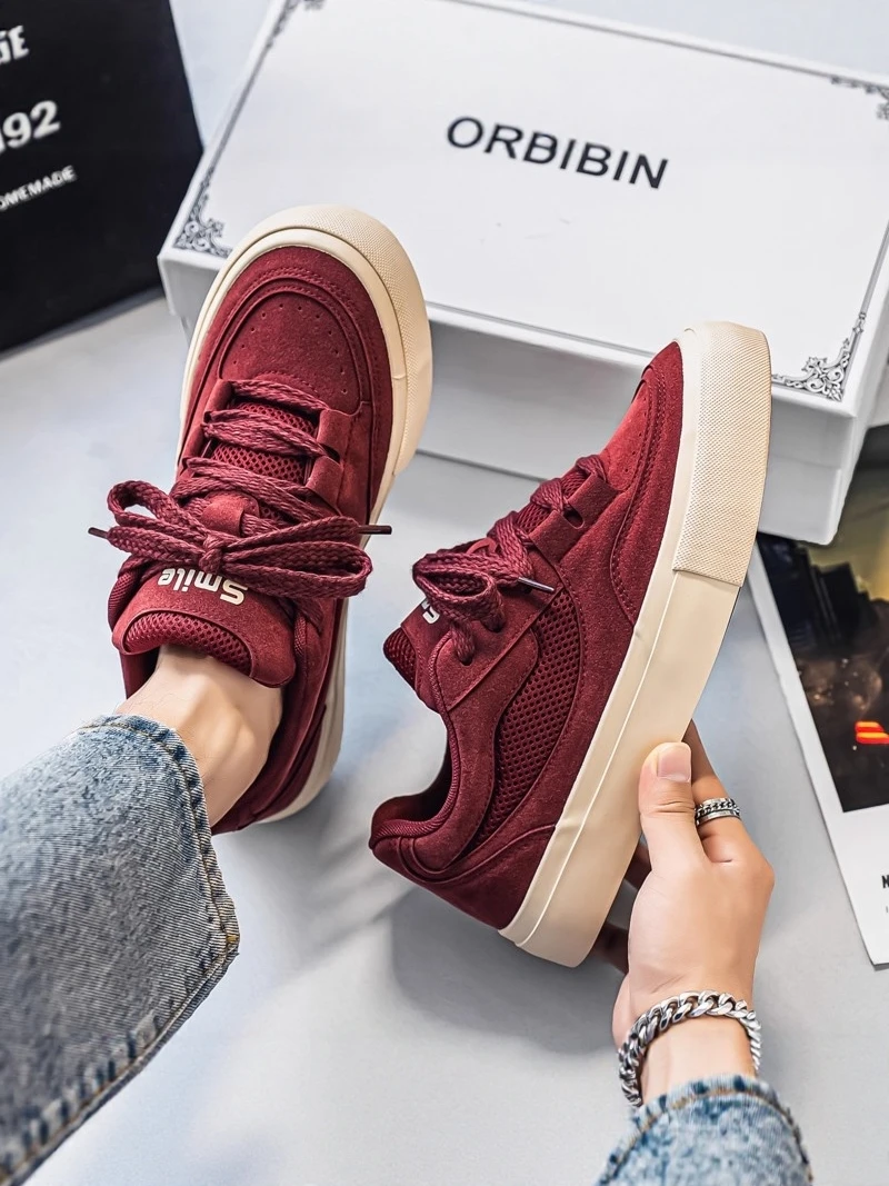 

Men's Bread Shoe 2026 New Summer Versatile Wine Red Casual Board Shoes Teenagers Thick Bottom Heightening Sports Trendy Shoes