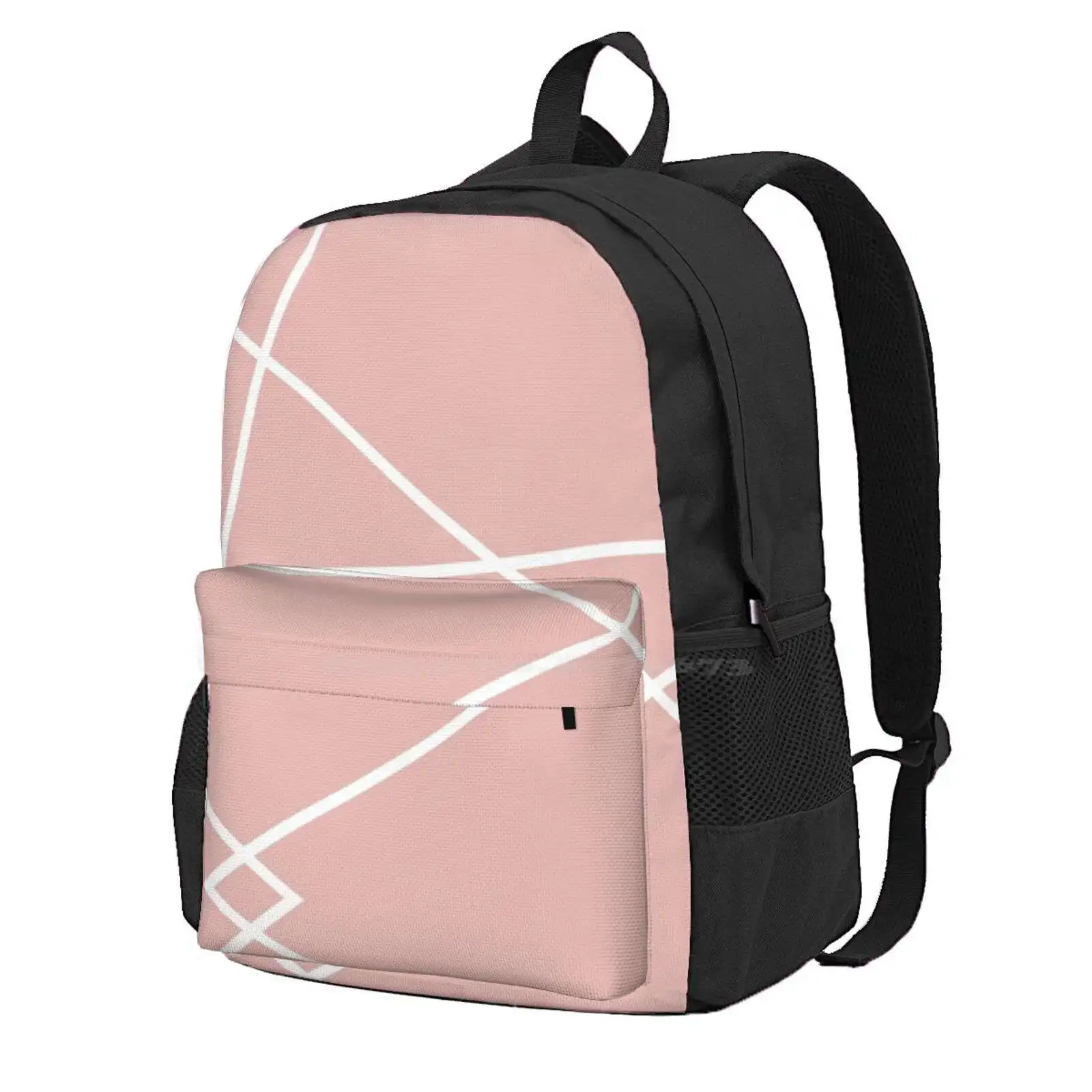 Preppy Minimal Chic Blush Pink White Lines Pink Geometric Pattern Hot Sale Schoolbag Backpack Fashion Bags Preppy 1980S Blush