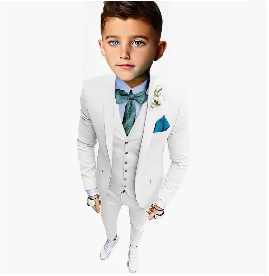 Casual Beige Suit for Boys Wedding Notached Lapel Fashion Style Jacket Vest Pants 3 Pieces Party Child Clothes Slim Fit Kids