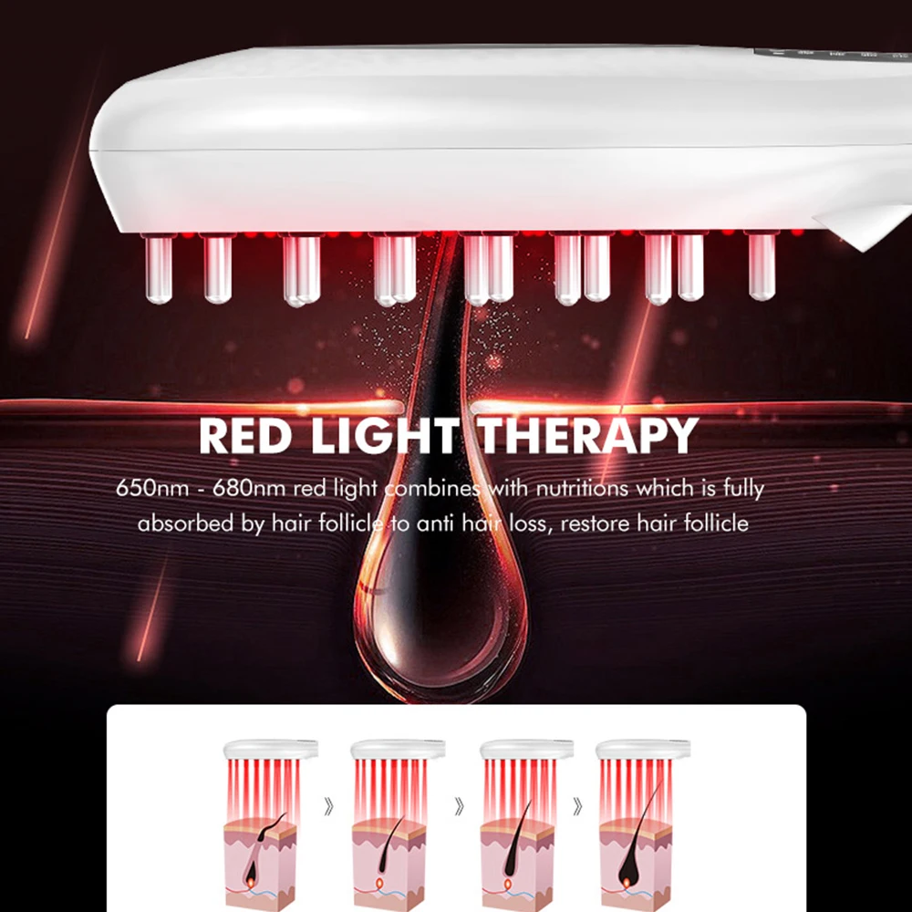 Blue Red Light Therapy pettine per massaggio alla testa per la crescita dei capelli Anti perdita di capelli ioni negativi Nourish EMS Vibration