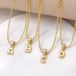FLOLA Tiny Polished Initial Letter Pendant Necklaces For Women Custom Name Beads Chain Necklace Jewelry Gifts For Her nkeq67