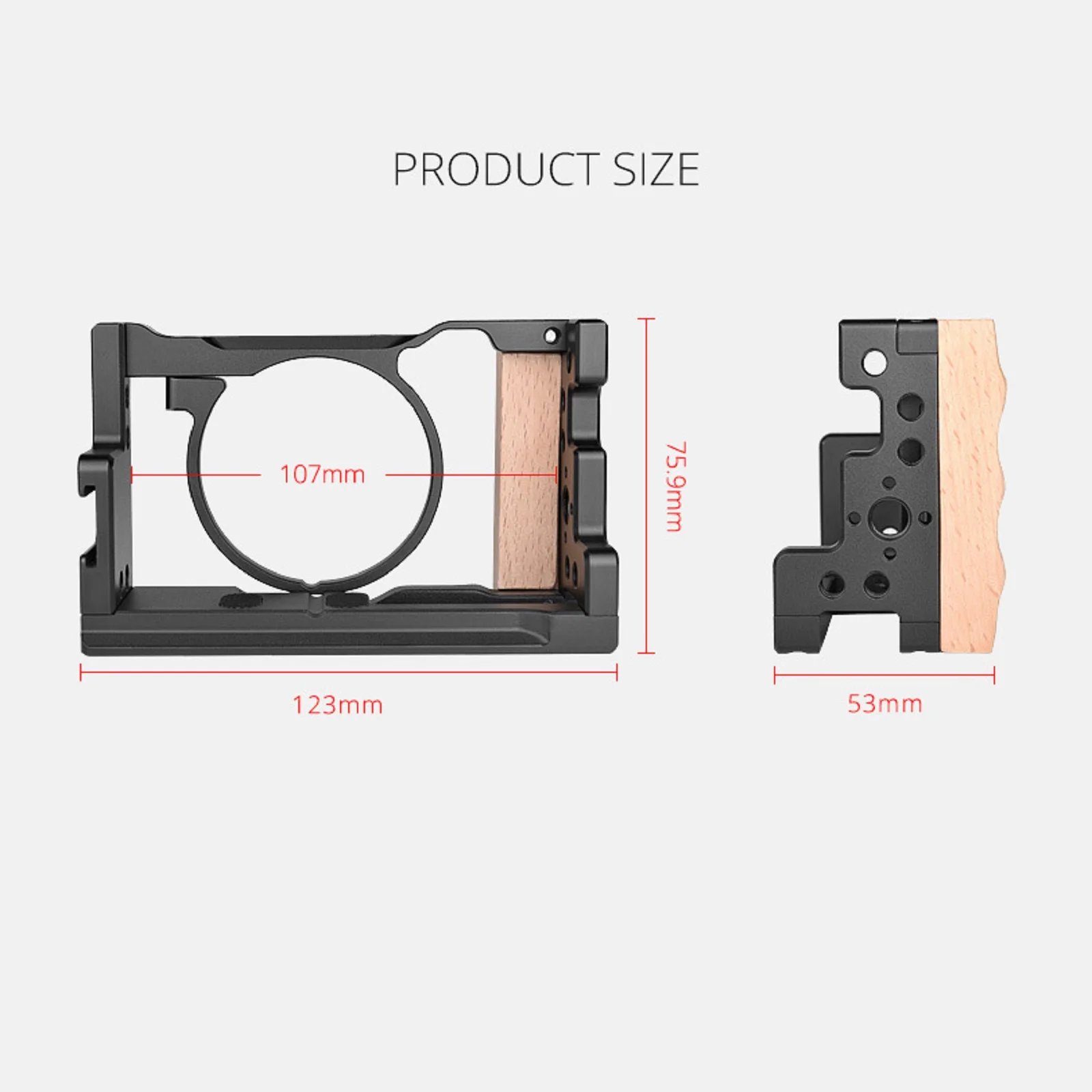 Camera Cage Aluminum Alloy Frame Protective Cover Wooden Handgrip With 1/4 Thread Holes Cold Shoe Mount For Sony RX100 VI / VII